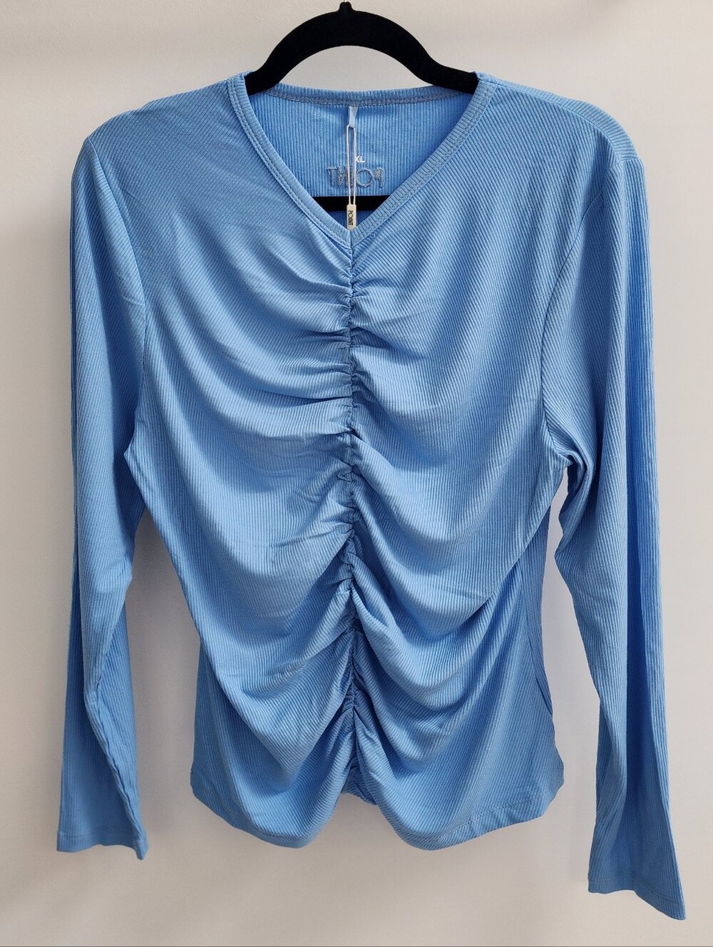 NWT Point Ruched Top - Light Blue